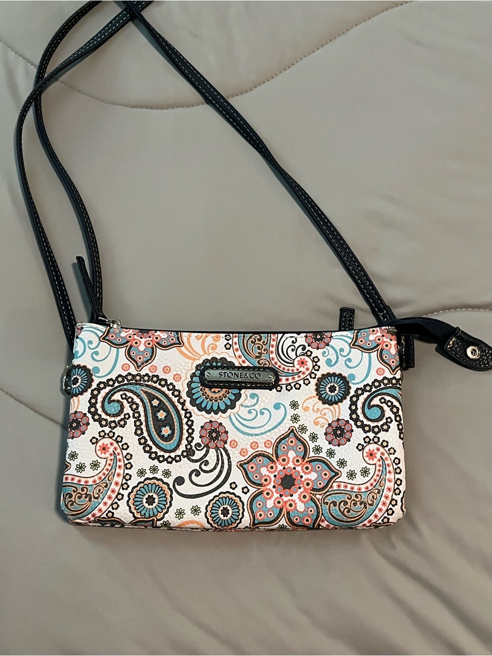 Stone & Co. Paisley Floral Crossbody in White, Black, Teal & Coral
